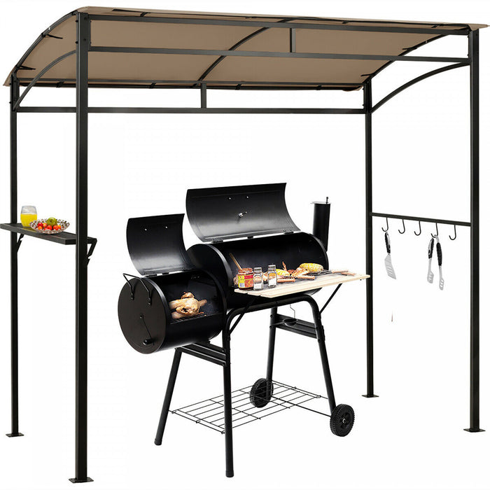 7’x4.5 ’ Grill Gazebo Patio Exterieur Jardin Bbq Auvent Abri De Rangement Crochet Brun