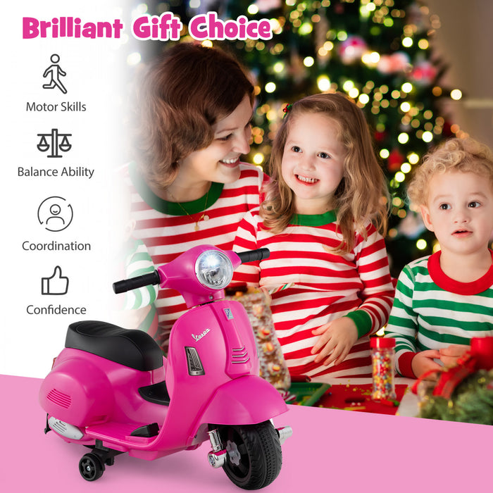 Costway Enfants Rouler Sur Moto Avec Roues D'entrainement Phare Corne 6v Batterie Rose