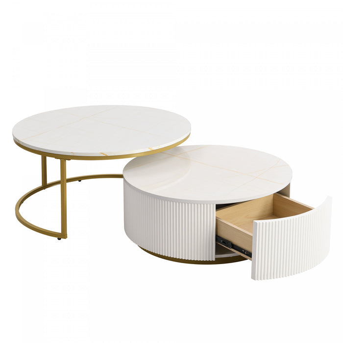 Table Basse Gigogne Moderne Sophia De 27,6\" Avec Tiroir De Rangement, Blanche