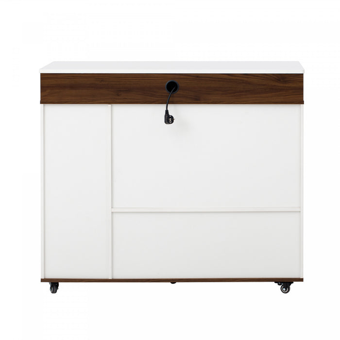 Table a manger extensible Avery avec ilot de cuisine roulant, noyer
