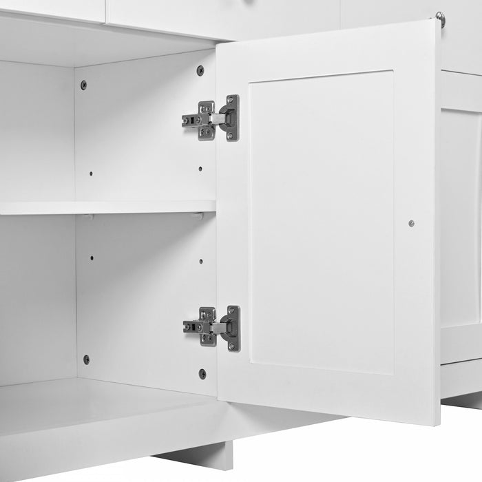 Grace Buffet en Bois Rustique de 55,1\" avec Portes et Tiroirs, Blanc
