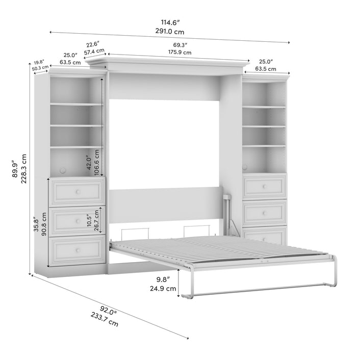 Grand lit escamotable Versatile de Bestar de 115 po (L) avec 2 organisateurs de garde-robe et tiroirs - blanc