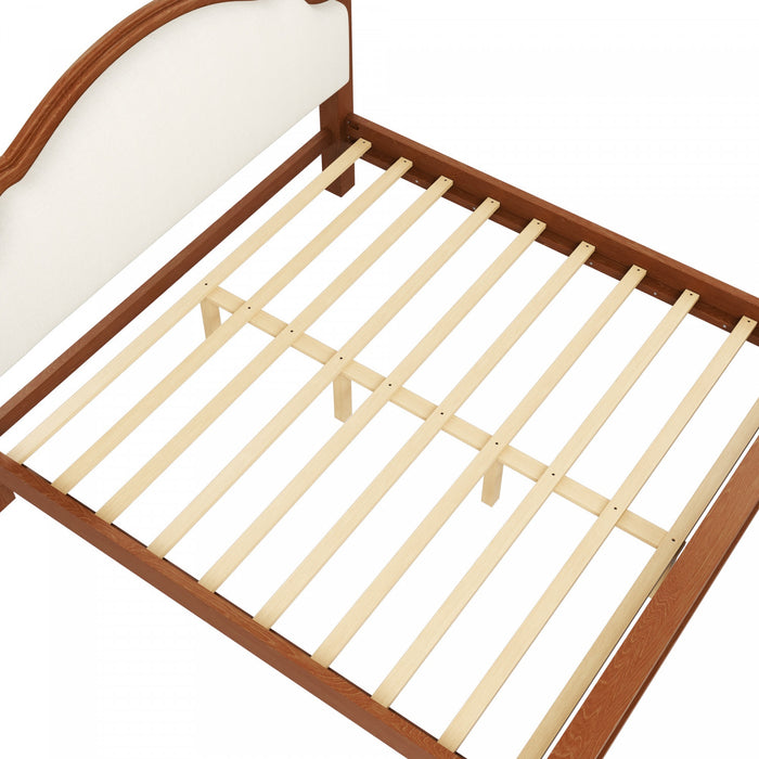 Lit plateforme Miles en bois format Queen avec tete de lit rembourree incurvee, brun