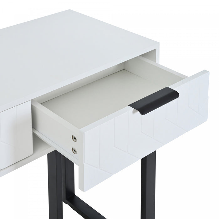 Horizon Table Console Moderne avec Tiroirs Geometriques et Cadre Dore, Blanc/Noir