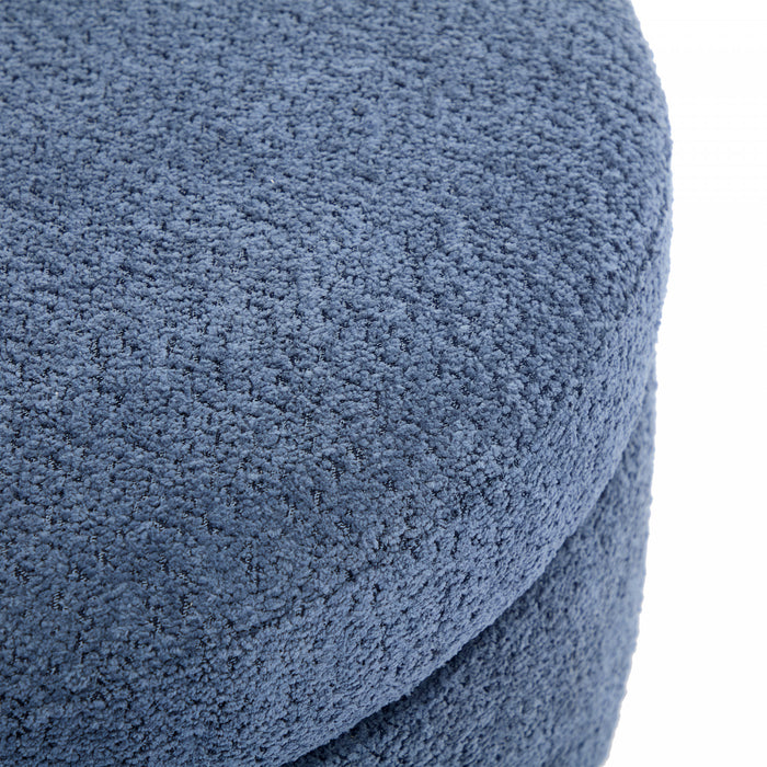 Table Basse Ottoman Ronde Sophia avec Rembourrage Capitonne et Rangement - Bleu