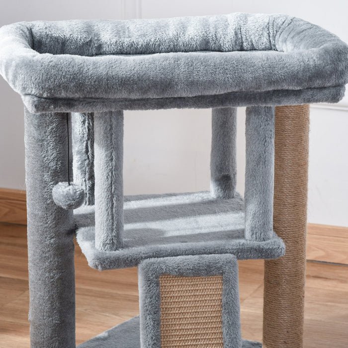 Pawhut Arbre A Chat, Petite Tour Pour Chat Avec Perchoir, Arbre A Chat, Condo Pour Chat, Balle Jouet Pour Chaton, Utilisation En Interieur, Gris