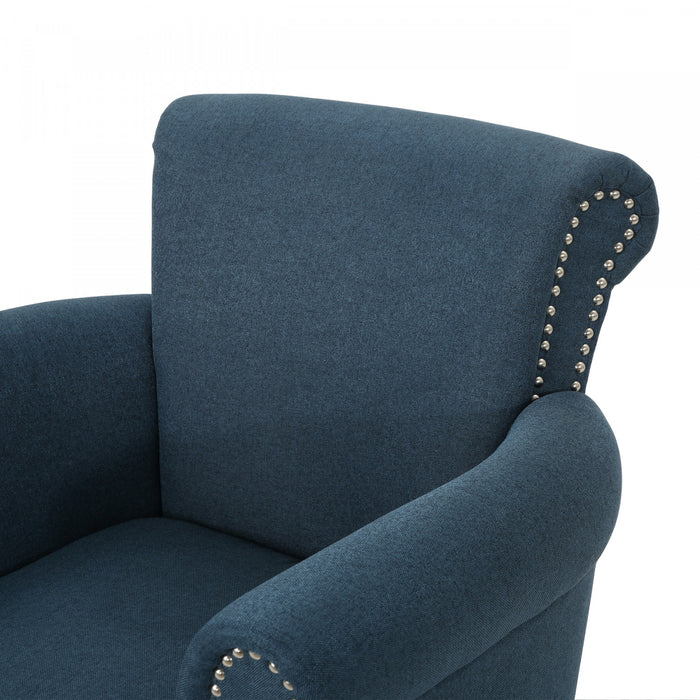 Chaise Mason En Tissu Avec Pieds En Bois Et Finition Cloutée - Bleu Marine