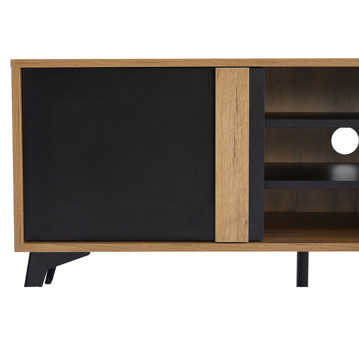 Mason meuble TV – meuble avec placards de rangement et etageres ouvertes, finition naturelle