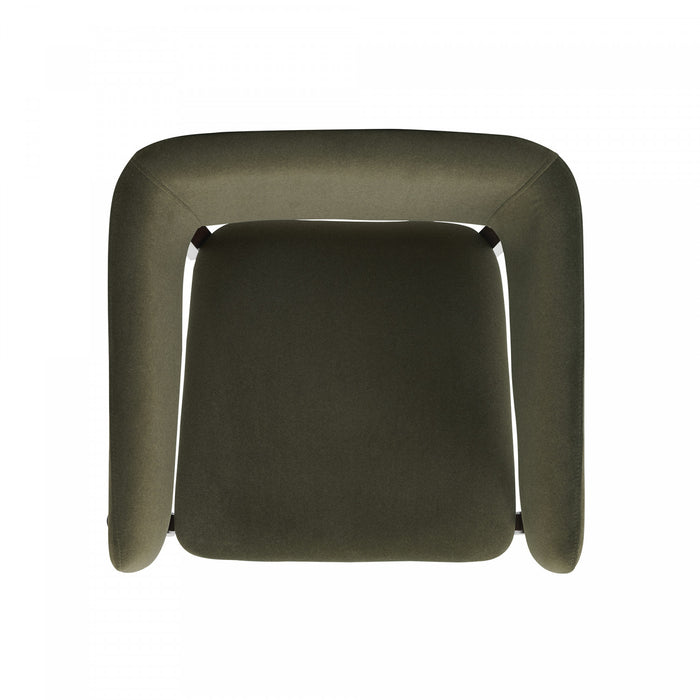 Fauteuil Blake Moderne en Fausse Laine Mohair avec Accoudoirs en Bois, Vert - Lot de 4