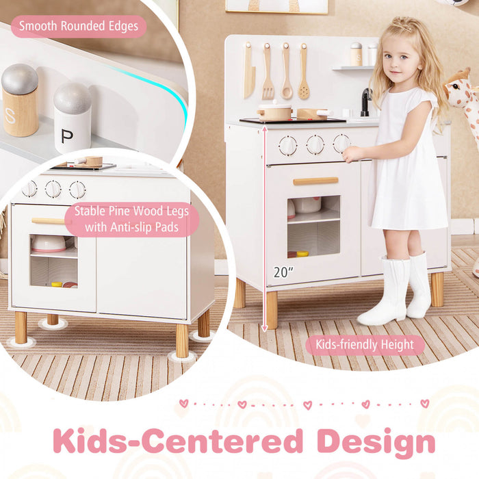 Costway Kids Kitchen Playset Avec Light Up Kitchen & Cooking Sounds Faucet D'evier De Four Blanc