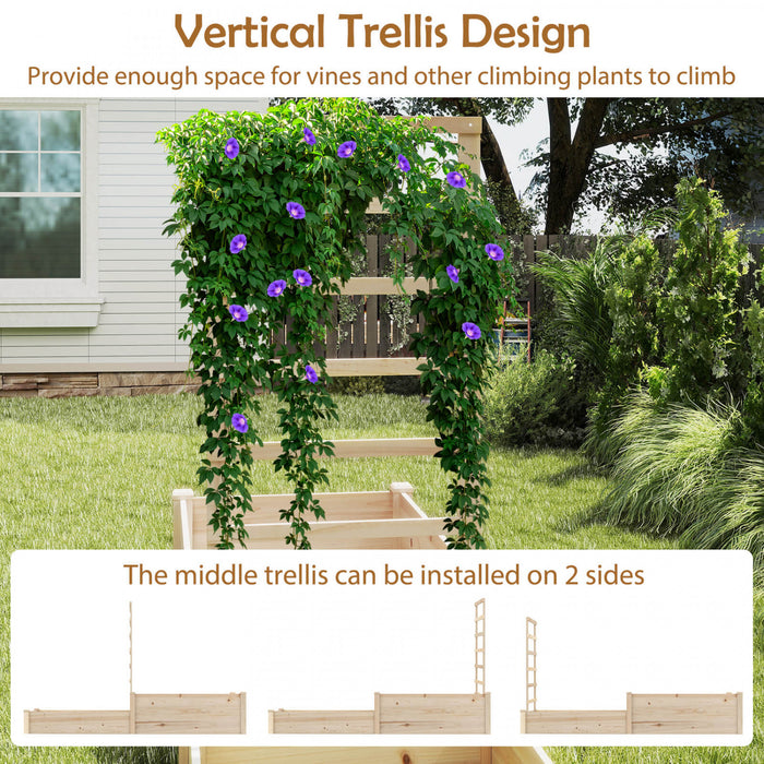 Costway 87\" Lit De Jardin Eleve Avec Trellis 2 Boites De Plantation Base Ouverte Pour Patio