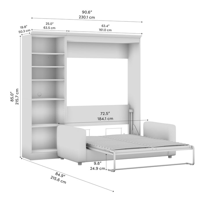 Lit double escamotable Versatile de Bestar avec sofa et organisateur de garde-robe (91 po [L]) - blanc