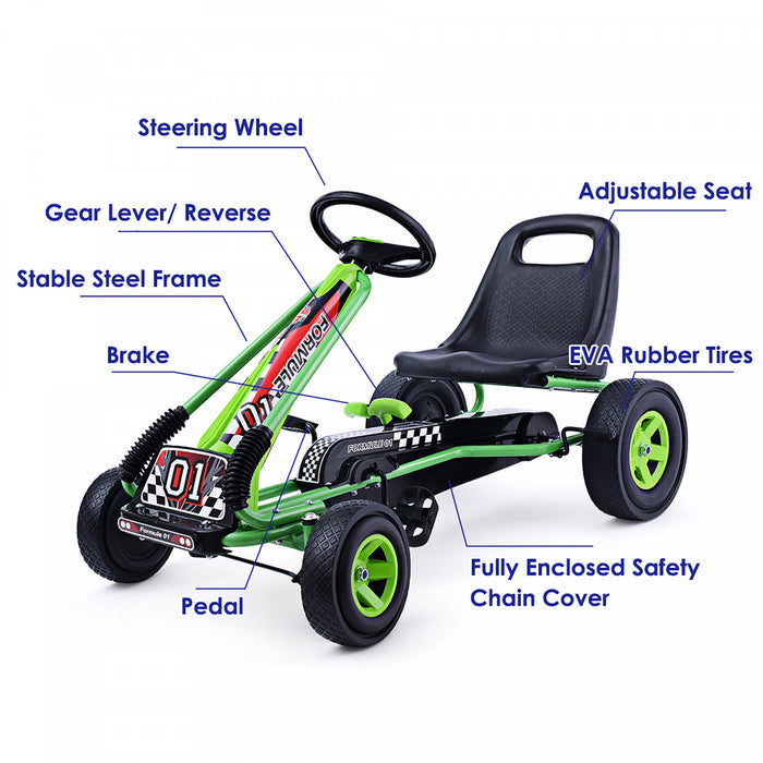 Costway Go Kart 4 Roues Pedale Alimentee Enfants Rouler Sur Jouet W / Siege Reglable Vert