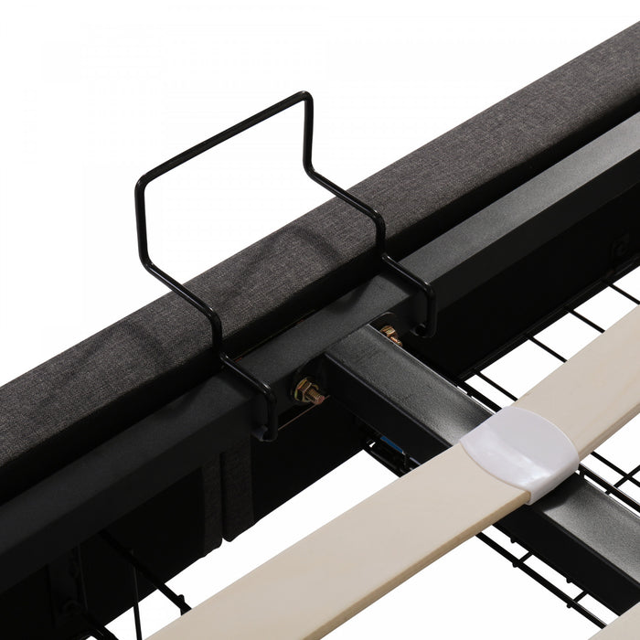 Lit de stockage hydraulique rembourre Kelly avec tete de lit eclairee LED et tiroirs integres, taille Queen, gris