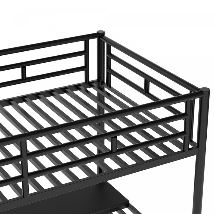 Cherry – Lit Mezzanine Simple En Metal, Design Compact Avec Bureau Et Eclairage Del – Noir