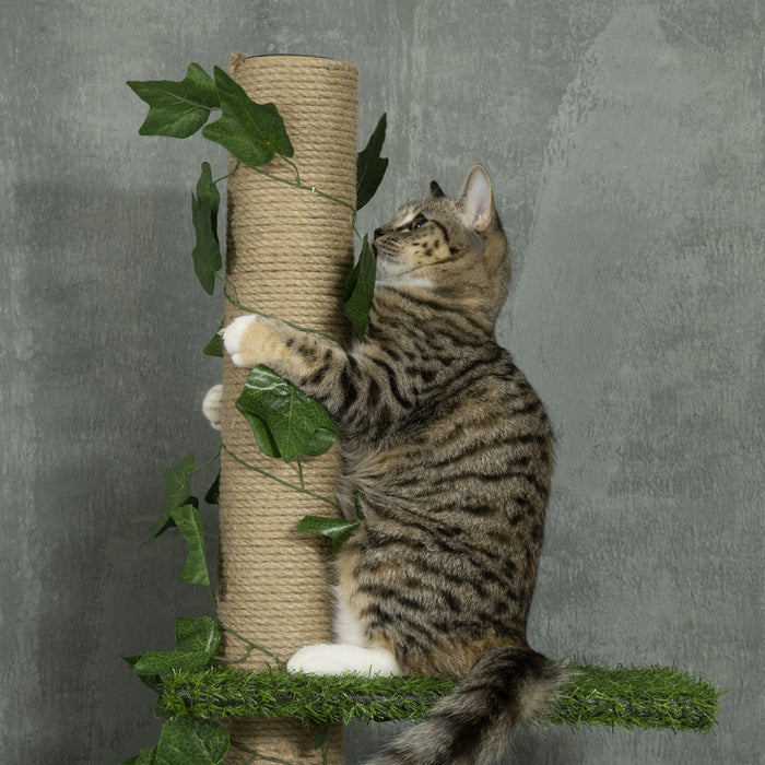 Pawhut Arbre A Chat A 4 Niveaux Du Sol Au Plafond, Hauteur 79,5 A 95,3\" Reglable, Grande Tour Pour Chat Antiderapant, Centre D'activites Multicouche Hautement Simulant Avec Perchoirs, Griffoir - Vert