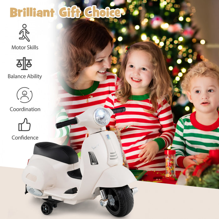 Costway Enfants Rouler Sur Moto Avec Roues D'entrainement Phare Corne 6v Batterie Blanche