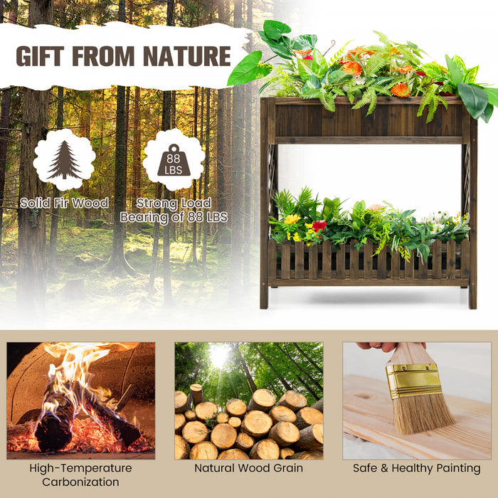Boite De Planteur Elevee De Lit De Jardin En Bois De 2 Niveaux De Costway Pour Les Legumes, Les Fruits, Les Herbes