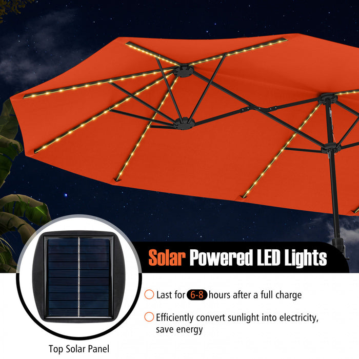 Costway Parasol de patio extra-large de 15,5 pieds avec lumieres solaires LED et 12 baleines robustes orange
