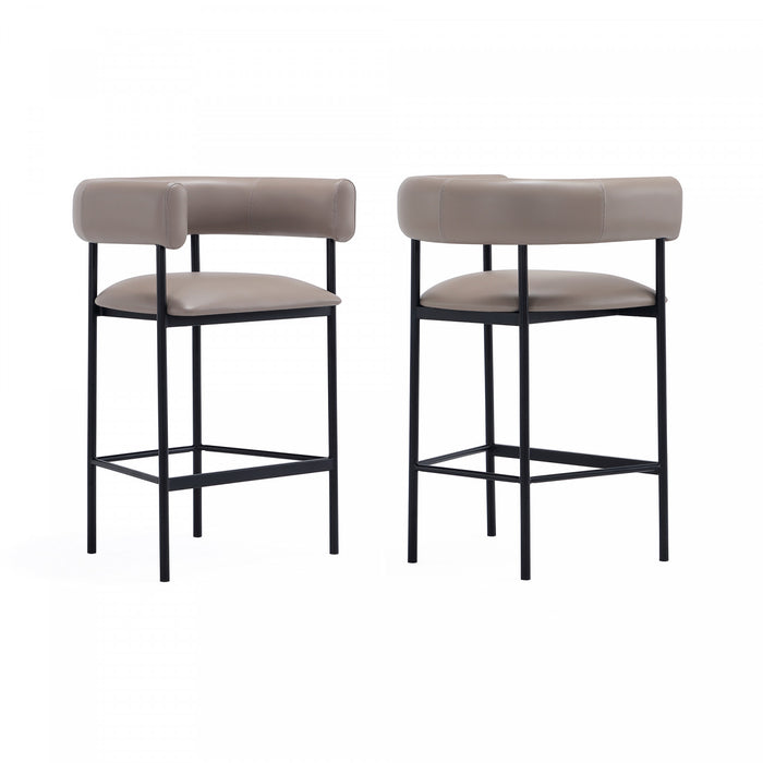 Tabouret de comptoir contemporain Onda en cuir vegetalien et metal, coloris taupe