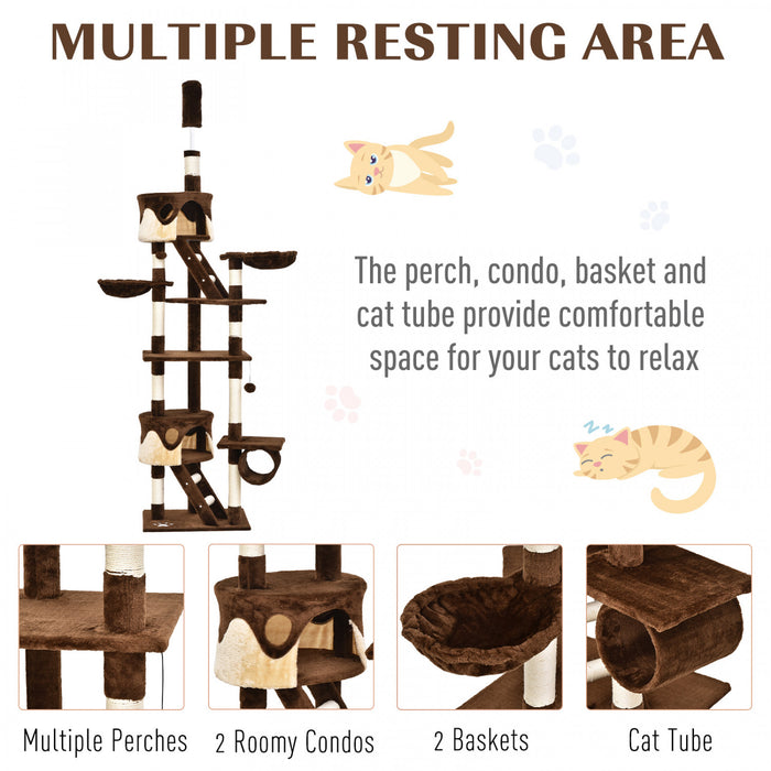 Pawhut 94 \"-102\" Enorme Arbre A Chat Plafond Haut Chat Condo Griffoir Centre D'activite Multi-niveaux Maison De Jeu Marron
