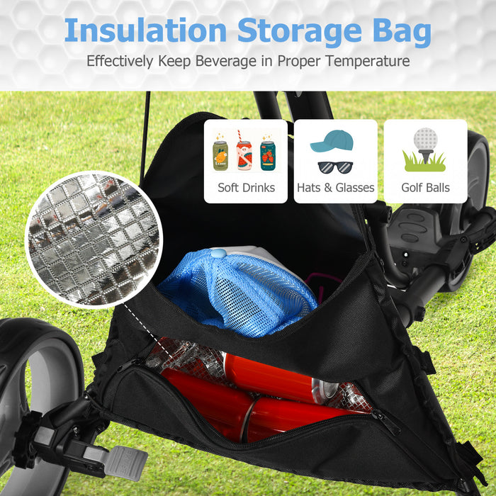 Chariot De Golf Pliable A 3 Roues, 4 Positions De Hauteur Reglables, Chariot De Golf Leger, Chariot De Golf En Aluminium Avec Porte-ombrelle Reglable, Sac Etanche, Glaciere Integree, Frein A Pied, Ouverture Et Fermeture Rapides.