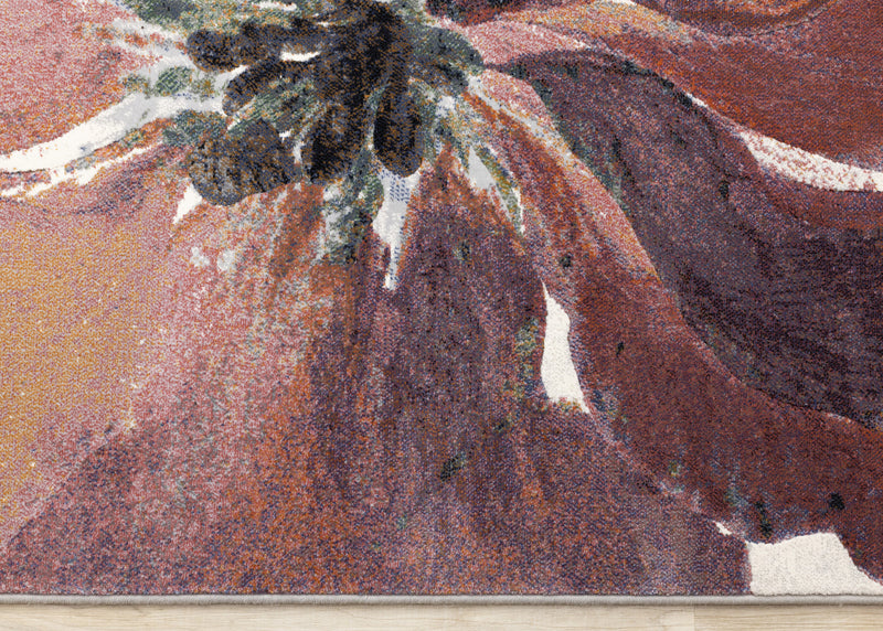 Carpette dense Amelia crème, rose et violette à motif floral - 5 pi 3 po x 7 pi 7 po
