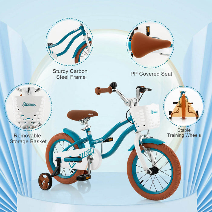 Velo Costway 12\" Pour Enfants Avec Roues D'entrainement Amovibles Et Panier Pour 3-4 Ans Turquoise