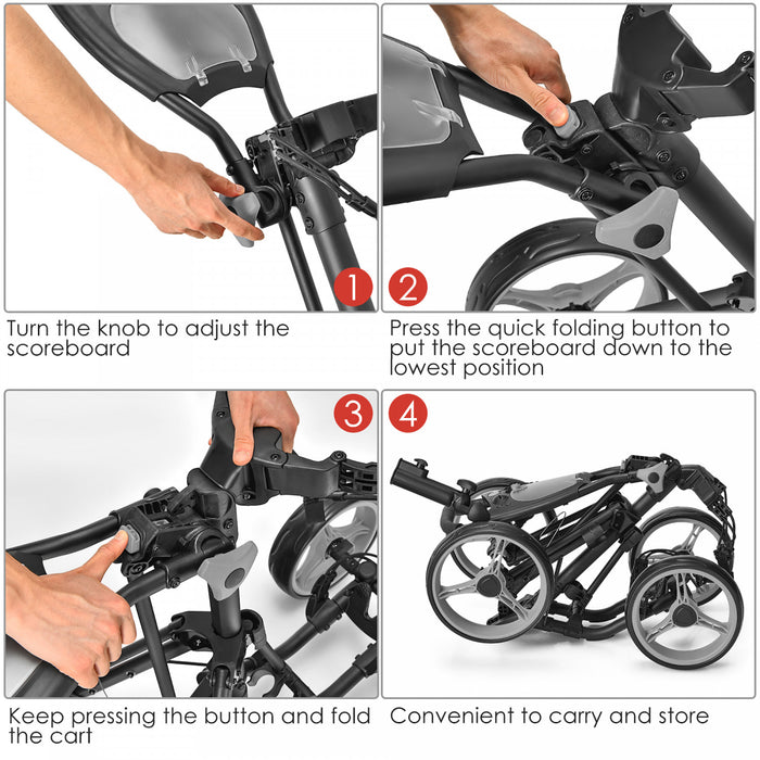 Goplus Pliant 4 Roues Golf Pousser Chariot W / Frein Tableau De Bord Poignee Reglable Gris