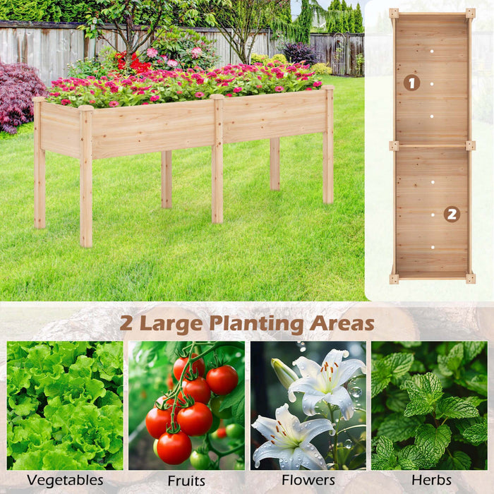 Costway Souleve Lit De Jardin Eleve Boite De Planteur De Bois D'sapin Avec 2 Grandes Zones De Plantation Beige