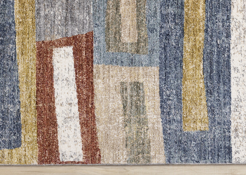 Carpette moderne et raffinée Macey grise, bleue et rouge - 5 pi 3 po x 7 pi 10 po