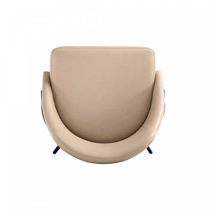 Chaise de salle a manger moderne Gracie en metal et cuir vegetalien, coloris beige et noir