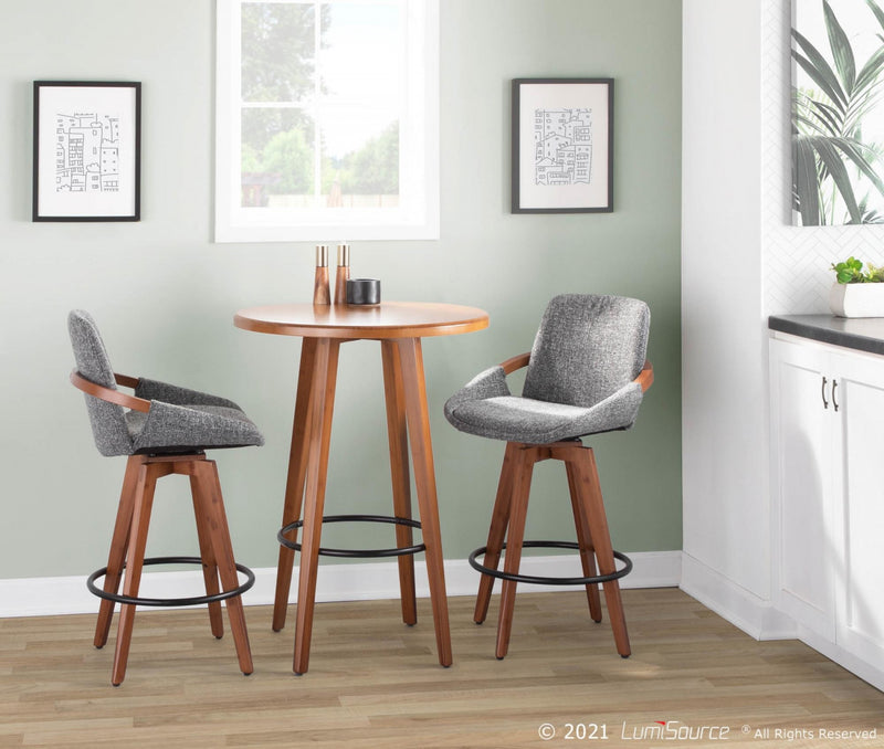 Tabouret de style du milieu du 20e siècle Cosmo de hauteur comptoir en tissu - noyer et gris