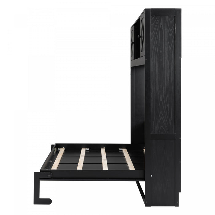 Lit escamotable Ethan en bois massif avec armoires de rangement, taille full, noir