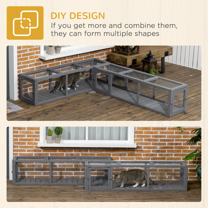Pawhut Tunnel Pour Chat De 59\" Avec Design Extensible, Tunnel En Bois Pour Chat Avec Protection Contre Les Intemperies, Connexion A L'interieur Et A L'exterieur Pour Patios, Balcons
