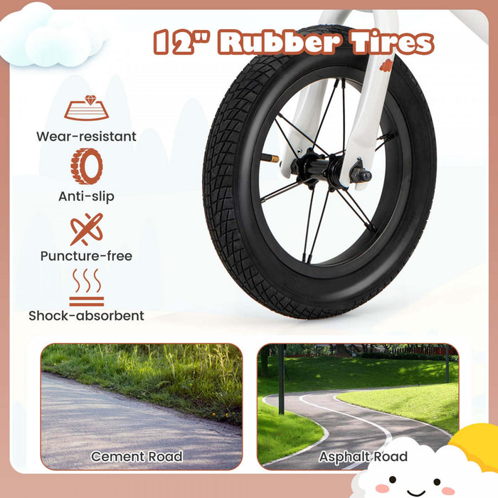 Bicycle D'equilibre Costway 12 Pouces Sans Pedale Bicycle D'entrainement Avec Pneus En Caoutchouc Gonflables Blancs