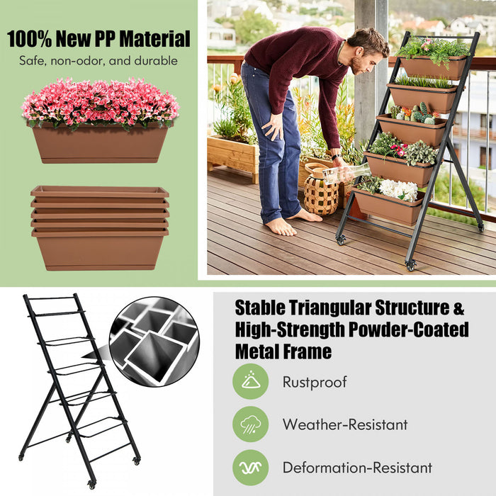 Costway 5-tier Vertical Raised Garden Bed Elevated Planter Avec Roues Et Boites A Conteneurs