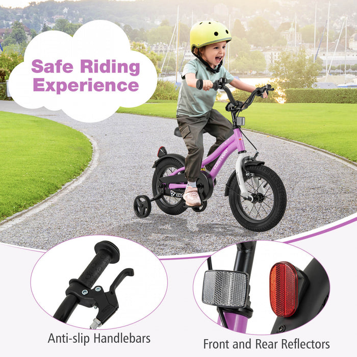 Costway 12\" Velo Pour Enfants Pour Garcons Et Filles De 3 A 4 Ans Avec Reflecteurs De Frein A Main Reglables Violet