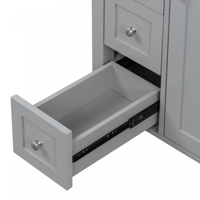 Scott Meuble-lavabo de 24\" avec vasque en ceramique et pieds en bois caoutchouc, Gris