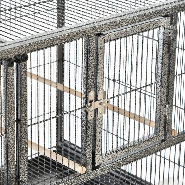 Cage A Oiseaux Avec Separation Mangeoire Et Perchoir 95l X 45l X 102h Cm Noir Et Gris