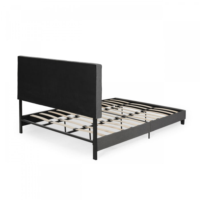 Lucia Cadre De Lit Plateforme Capitonne Avec Couture Waffle, Taille King, Gris Charbon