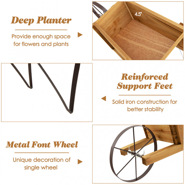 Chariot De Fleur Rustique Interieur/exterieur Decoratif De Planteur De Wagon En Bois Costway Avec Roue Beige