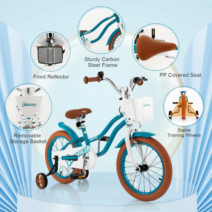 Costway 16 \"enfants Velo Tout-petit Velo Reglable Avec Roue D'entrainement Pour 4-7 Ans