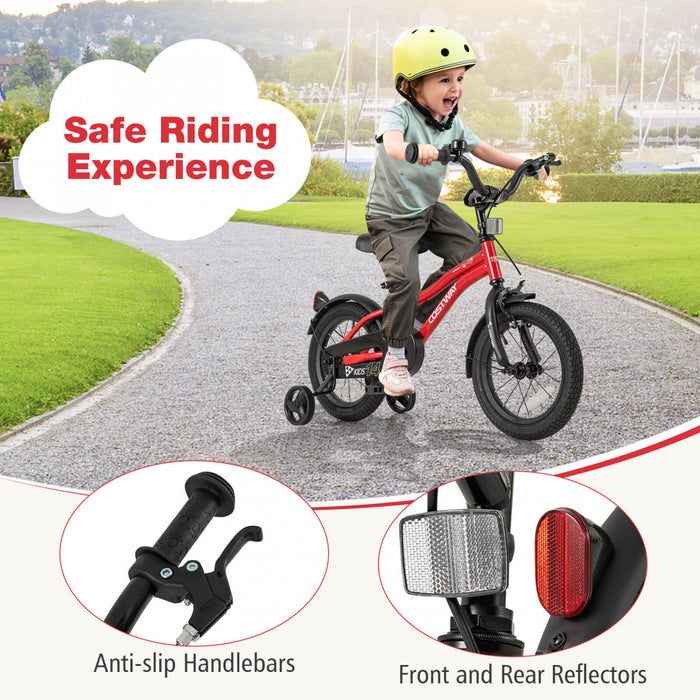 Velo Costway 14\" Pour Enfants Pour Garcons Et Filles De 3 A 5 Ans Avec Reflecteurs De Frein A Main Reglables