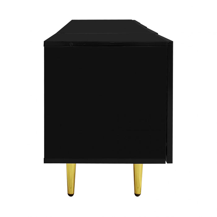 Meuble Tv Moderne Frances Avec 4 Portes, Noir Laque Brillant