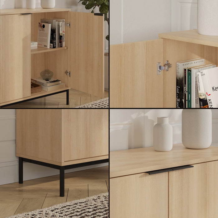 Armoire de rangement mince Nordika à 2 portes - chêne blond naturel