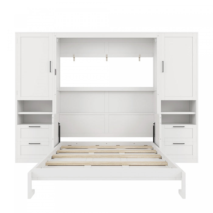 Maria Lit escamotable Murphy avec tiroirs et etageres, Taille Queen, Blanc