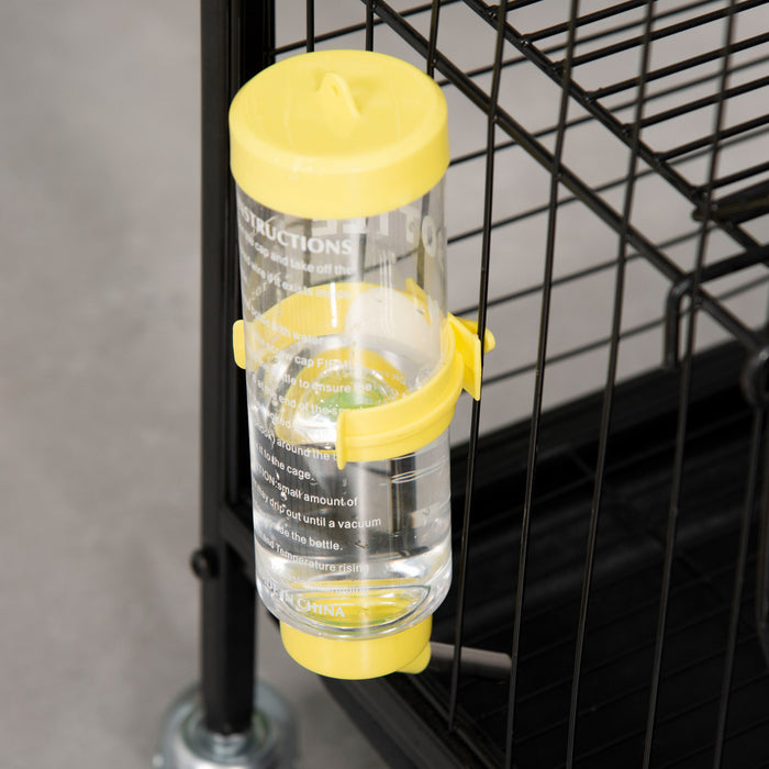 Pawhut Cage Pour Petits Animaux 37\" Lapin Furet Chinchilla Avec 2 Portes Plateforme Rampe Metal Noir