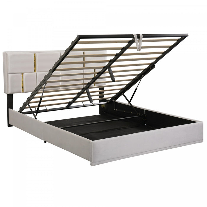 Ensemble De Chambre Nicole 2 Pieces Avec Lit Plateforme Tapisse Et Banc Coffre, Taille Queen, Beige