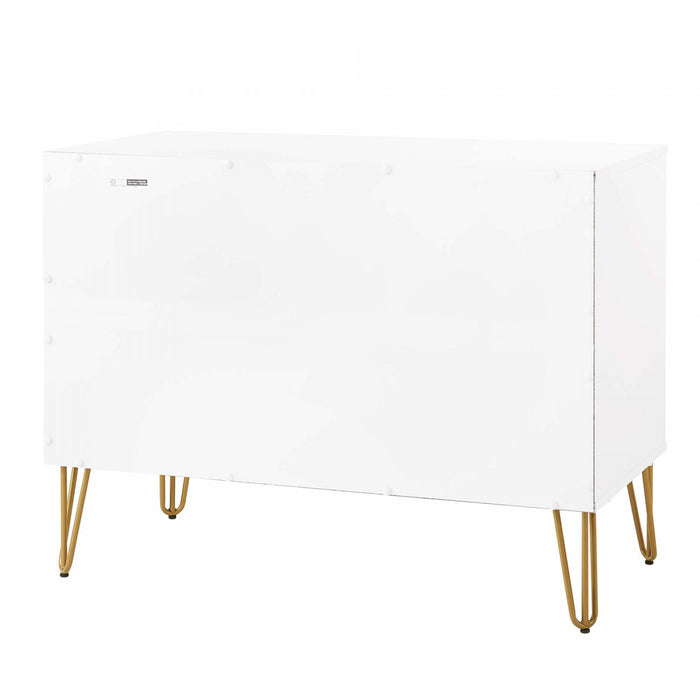 Commode Dumbo Moderne 35\" a Rainures en Blanc (3 Tiroirs)
